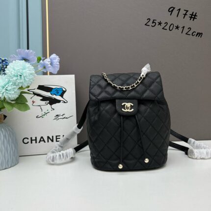 Chanel 23s Salzburg cowhide backpack 917 Black size: 25*20*12cm/23*18*10cm