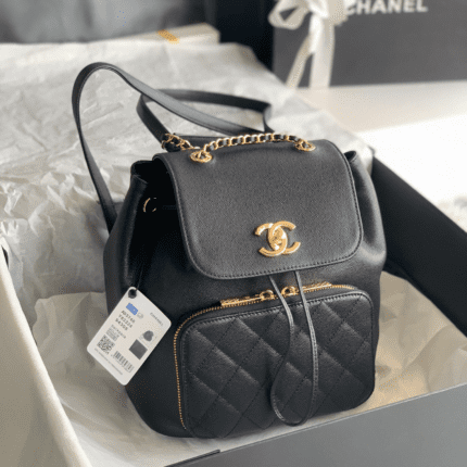 Chanel Classic backpack Black ball pattern series size: 24x21x16cm