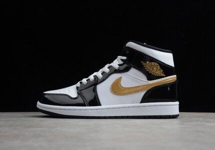 JORDAN 1 MID PATENT BLACK WHITE GOLD